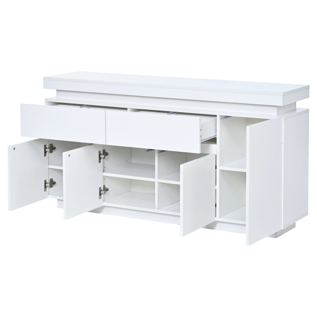 Madia con 4 ante e 2 cassetti; LED e ripiani regolabili - per soggiorno - 140 x 35 x 72.5 cm - bianco