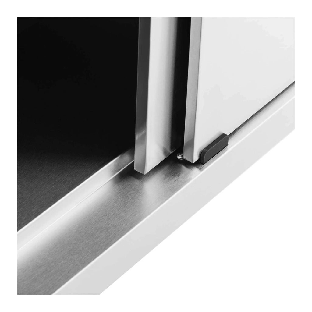 Base in acciaio inox piano di lavoro per cucina ante scorrevoli con alzatina 180 x 60 cm portata 600 kg 14_0005095