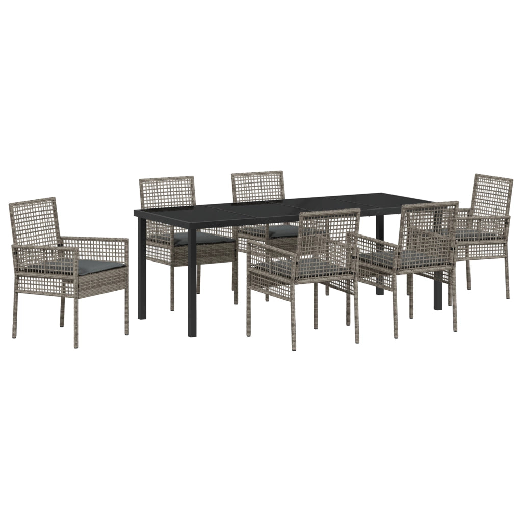 Set da pranzo da giardino da 7 pezzi con cuscini grigio in polyrattan