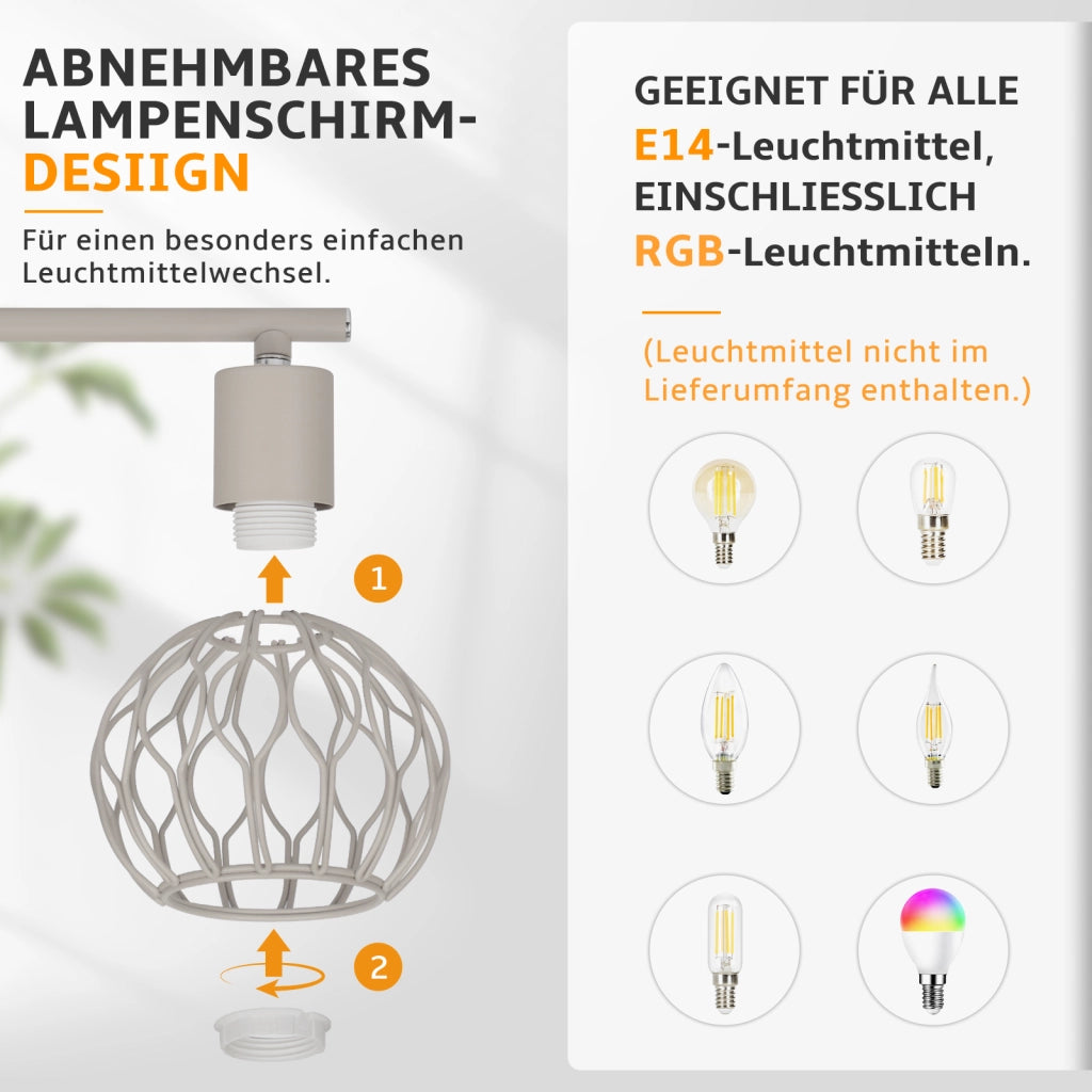 ZMH Faretto da soffitto Grigio E14 3 Luci Metall Orientabile Moderni per Soggiorno Cucina Corridoio Senza Lampadina