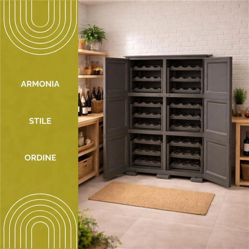 ARMADIO PORTABOTTIGLIE 72 BOTTIGLIE WENGÉ 79X43X125 CM CON ANTA LISCIA – CANTINETTA VERTICALE CHIUSA PER ZONA PRANZO E LIVING