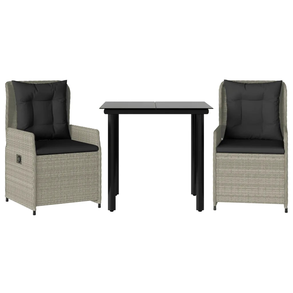 Set Pranzo da Giardino 3pz con Cuscini Grigio Chiaro Polyrattan 3262903