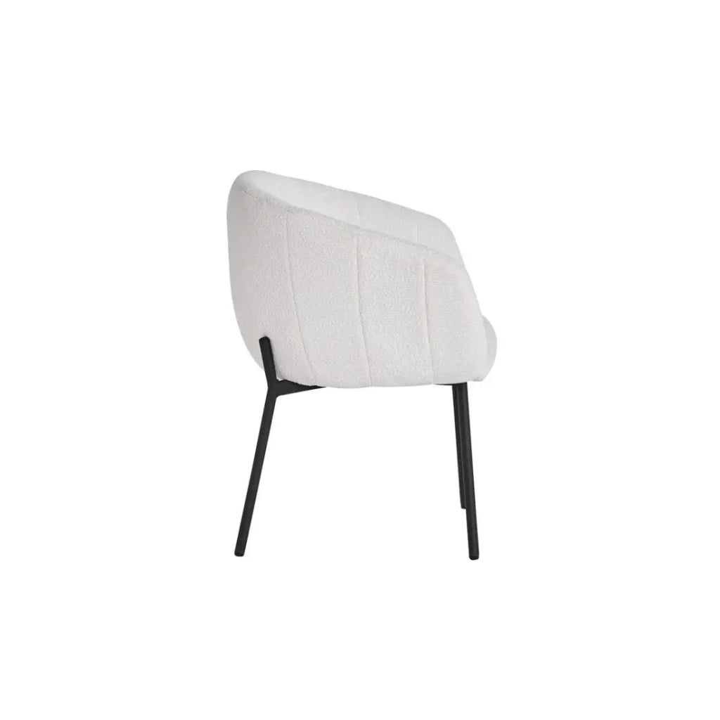 Sedia SEVILLE – Tessuto bouclé bianco – Piedi in metallo nero – H79 x L57 x P62 cm