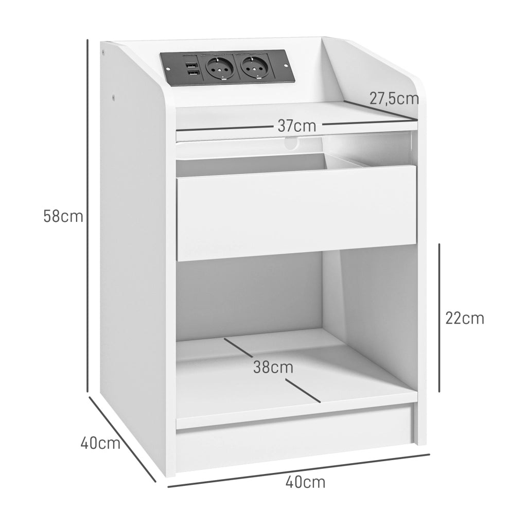 Comodino con LED e USB ¨C zephmum ¨C Bianco 40x40x58 cm