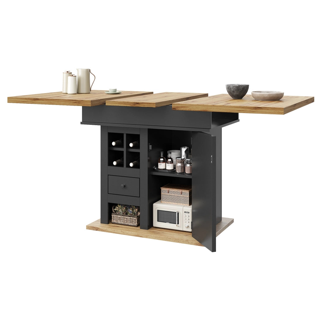 Tavolo da pranzo allungabile con ripiani regolabili e ante magnetiche per cucina in MDF nero 110 × 80 × 75 cm