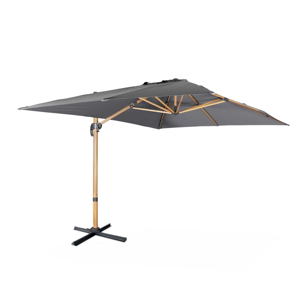 Ombrellone rettangolare asta effetto legno, 3x4m, grigio