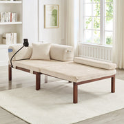 Divano letto pieghevole in legno massello, singolo, beige