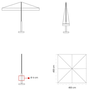 Ombrellone da Giardino 4x4 m Palo Ø60 mm in Legno Telo in Acrilico con Balza Danieli Bangkok Ecrù