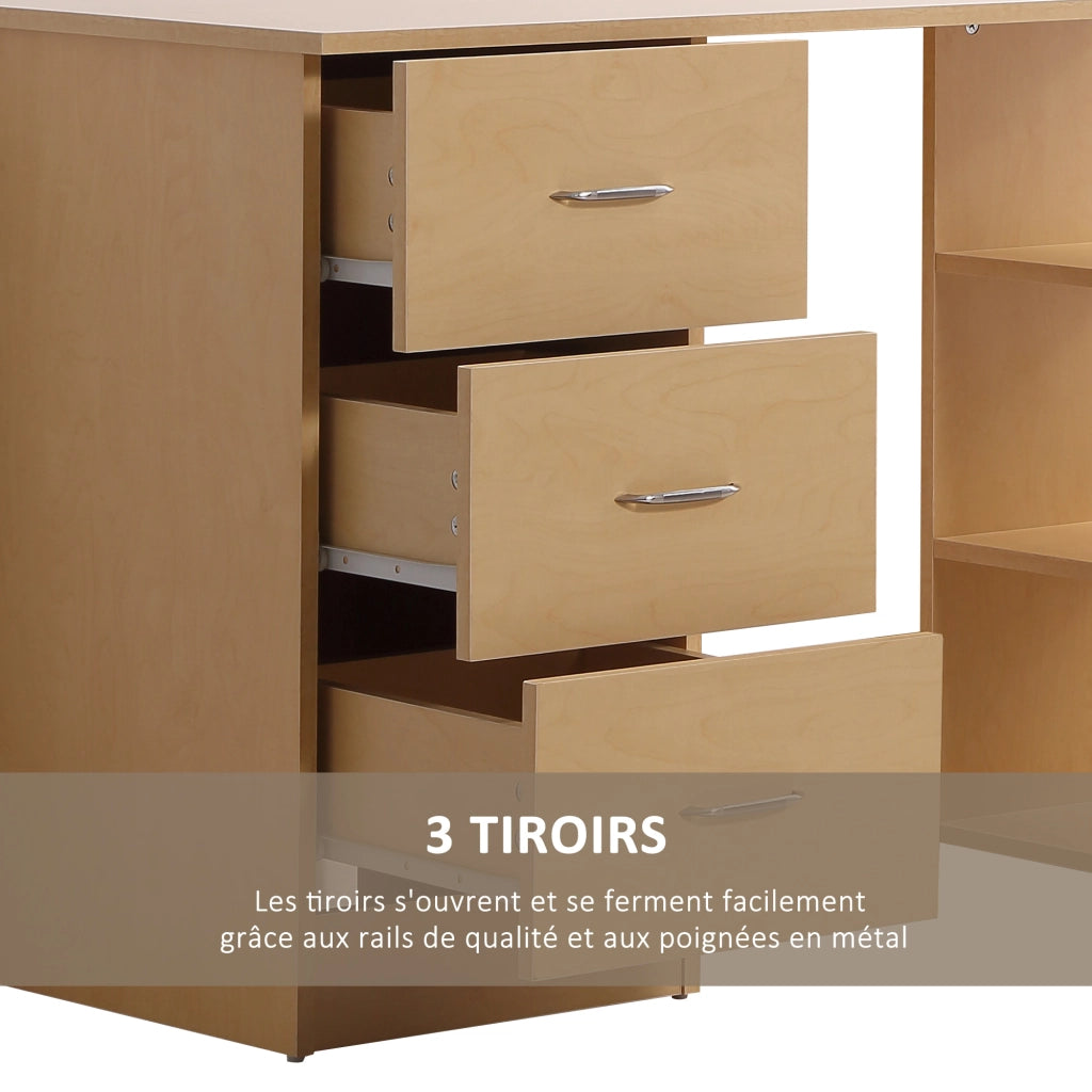 Scrivania con ripiani e cassetti ¨C zephmum ¨C Legno chiaro 120x50x75