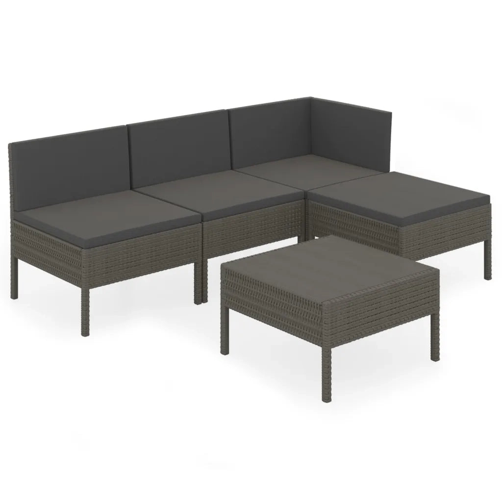 Set Divani da Giardino 5 pz | Set Salotto da Giardino con Cuscini in Polyrattan Grigio