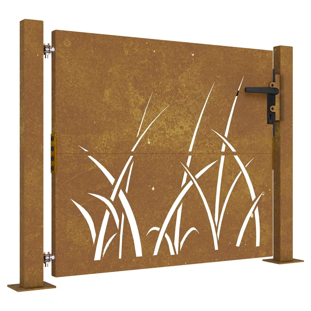 Cancello da giardino 100x100 cm in acciaio Corten con design erba 153227