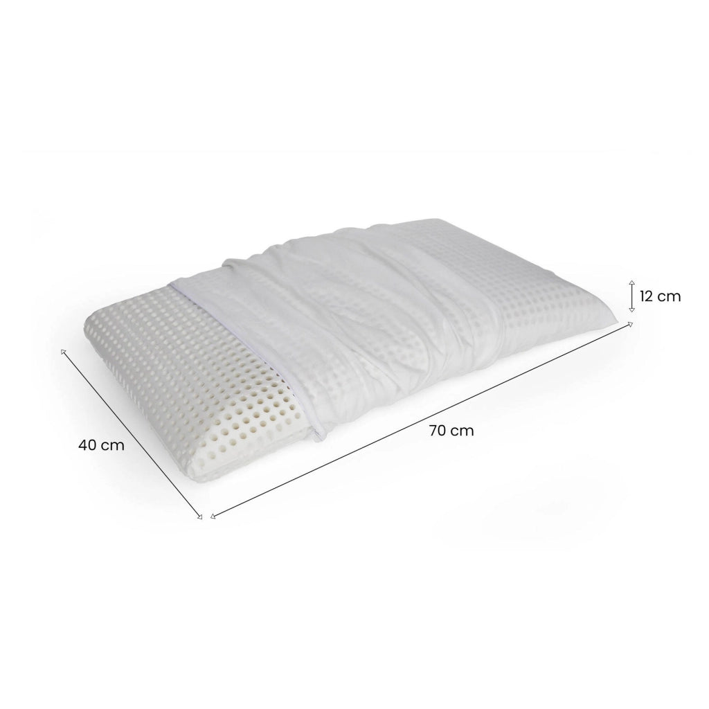 Talamo Italia Cuscino per Timo, 100% Made in Italy, Guanciale sfoderabile a "saponetta" in Memory Foam forato, Anallergico e Traspirante, 70x40xh12 cm
