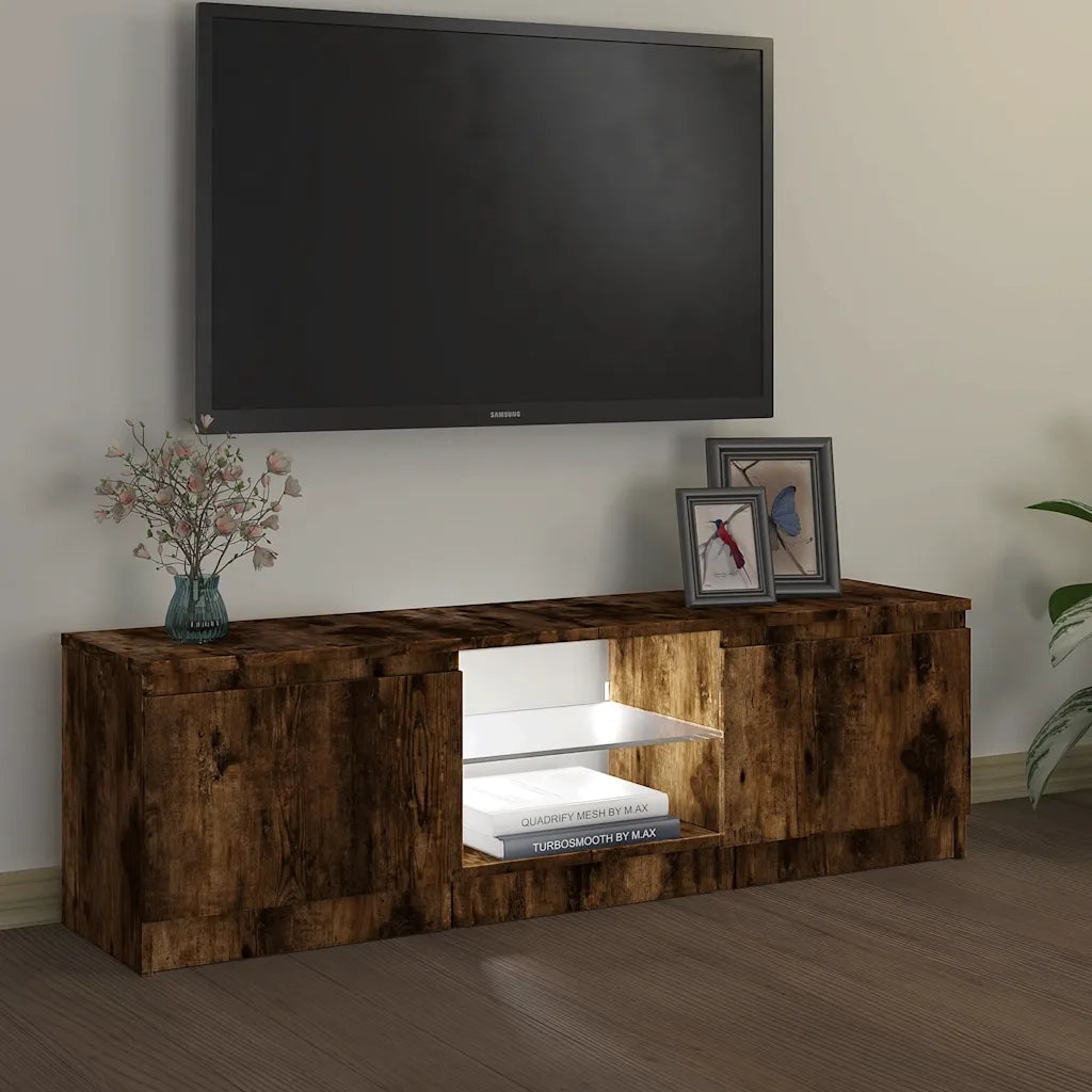 Mobile Porta TV con Luci LED Rovere Fumo 120x30x36 cm 815708