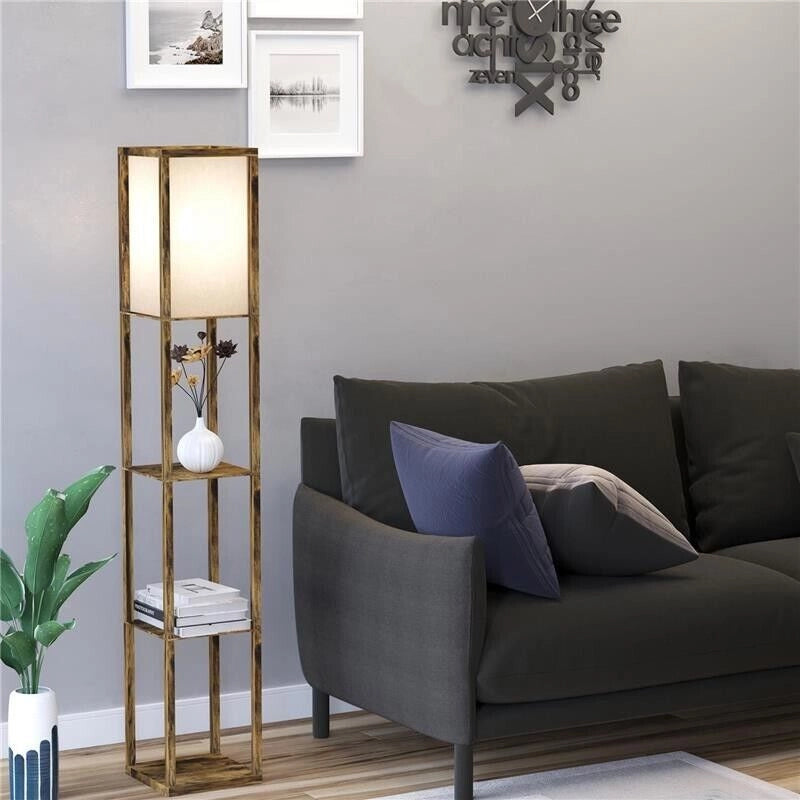 LAMPADA DA TERRA CON 3 MENSOLE INTEGRATE, ATTACCO E27 POTENZA 40W, 26X26X160CM, COLORE LEGNO