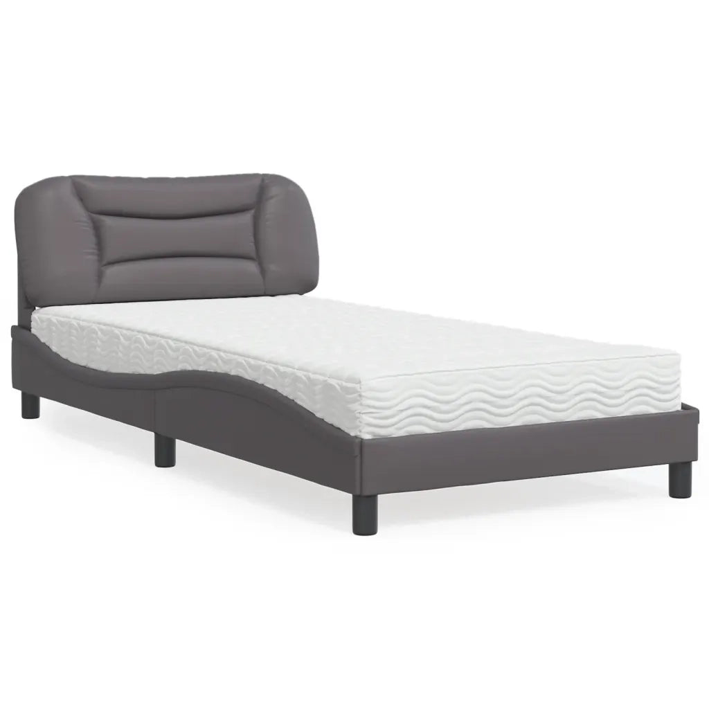 Letto con Materasso-Struttura Letto con Materasso Hvar Grigio 100x200 cm in Similpelle