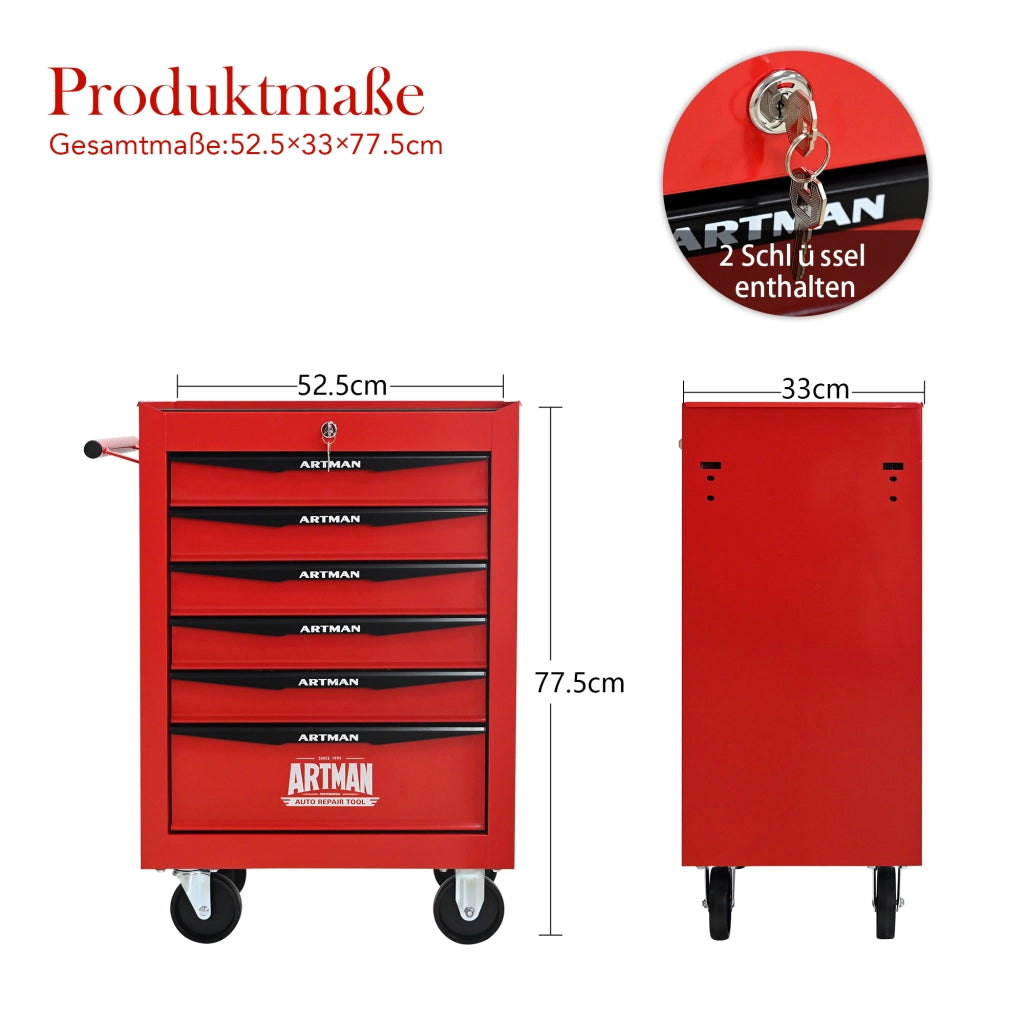 CARRELLO PORTAUTENSILI 6 cassetti con serratura 60 x 33 x 77,5 cm rosso/nero