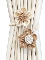 Maniglie per tende a mano - 6 pezzi - Maniglie elastiche - Cotone/Lino - Beige/Kaki - 53 cm di lunghezza - Cintura per tende