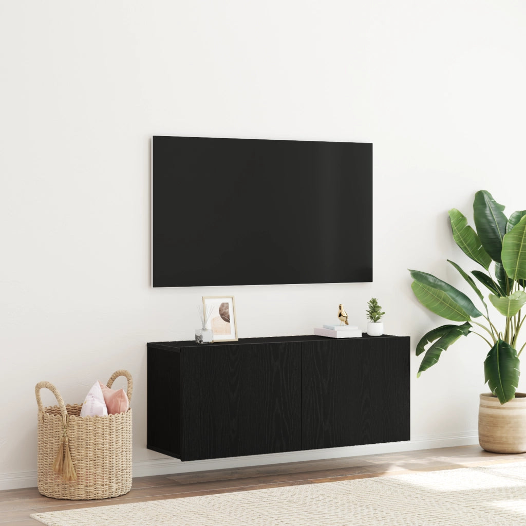 Mobile TV Nero Rovere 100x30x41 cm Legno ingegnerizzato