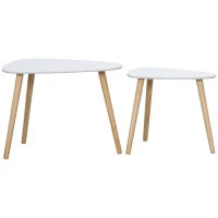 Set 2 Tavolini da Salotto Impilabili Stile Nordico con Gambe in Legno, Bianco