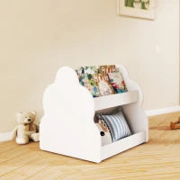 Scaffale per bambini, a 2 livelli con ruote, 4 ripiani, 54x50x56 cm, Bianco