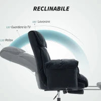 Sedia da Ufficio Reclinabile con Poggiapiedi, Schienale Alto, Altezza Regolabile e Ruote, Nero