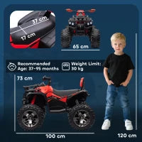 Quad per Bambini Elettrico 12V con Fari e Batteria Ricaricabile, Età 3-5 Anni, 100x65x73cm, Rosso