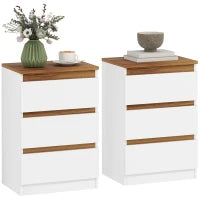 Set di 2 Comodini con 3 Cassetti in Stile Moderno, 40 x 30 x 59,5 cm, Bianco