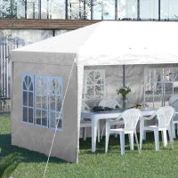 Gazebo da esterno bianco con Finestre Regolabile in Altezza e tende Removibili 5.9x3x2.7m