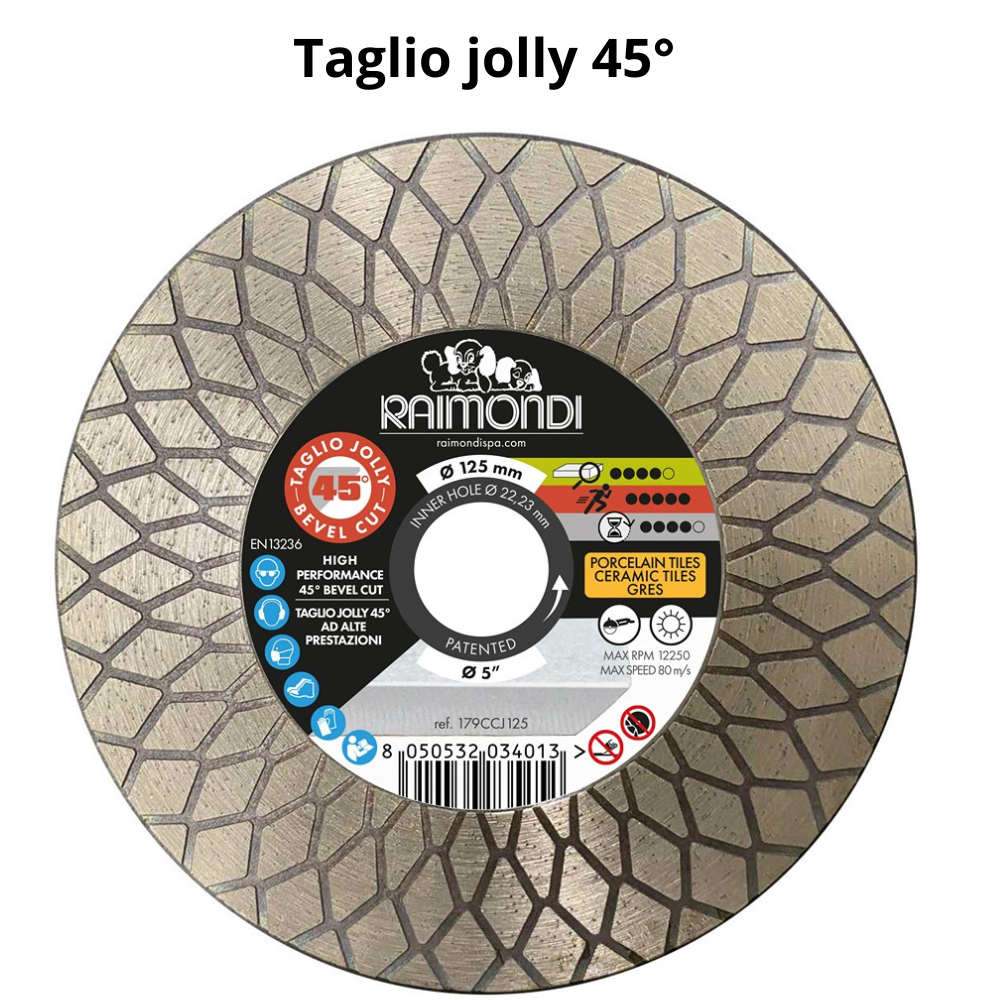 Disco diamantato diametro 125mm taglio jolly 45° f22,2mm smussatura raimondi