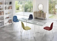 E-STYLO Tavolo allungabile con top bianco in vetro temperato e gambe in metallo bianco, 80cm X 140/200cm H. 76cm.