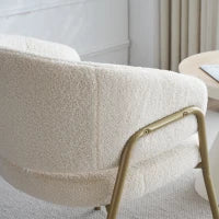 Sedia Imbottita in Velluto di Agnello con Braccioli, Schienale con Motivo a Fori, Gambe Dorate, 49x48x78 cm, Bianco