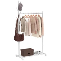 Appendiabiti con Ruote 5 Ganci Barra per Appendere e Scaffale Inferiore per Ingresso Entrata 86x43x171 cm Bianco