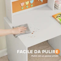Scrivania per Bambini con Scaffali, Armadietto, Cassetto e Sedia per Bambini Abbinata in MDF Bianco