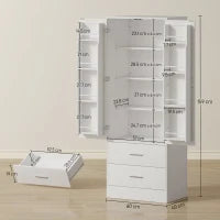 Credenza da Cucina con Armadietto con 8 Ripiani Portaspezie e 2 Cassetti, 60x40x159 cm, Bianco