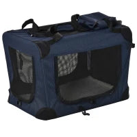 Borsa per Cani a 3 Ingressi con Cuscino e Sacche Portaoggetti, in Tessuto Oxford Blu e Metallo, 70x51x50 cm