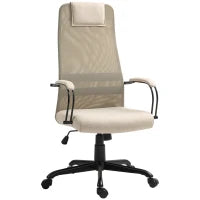 Sedia da Ufficio Ergonomica Girevole con Reclinazione, Altezza Regolabile e Ruote, 58x61x115-125cm, Beige