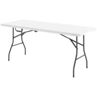 Tavolo da Giardino Pieghevole con Maniglia, Acciaio e Plastica, 180x74x74 cm, Bianco