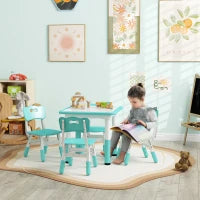 Set Tavolo e Sedie per Bambini 5pz con 4 Sedie Regolabili 32x36x52.5-56 cm e Tavolo 60x60x46-58 cm, Verde
