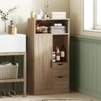 Mobile Bagno Salvaspazio Slim con 2 Cassetti, Ripiani e Armadietto, 50x25x100 cm, Legno Naturale
