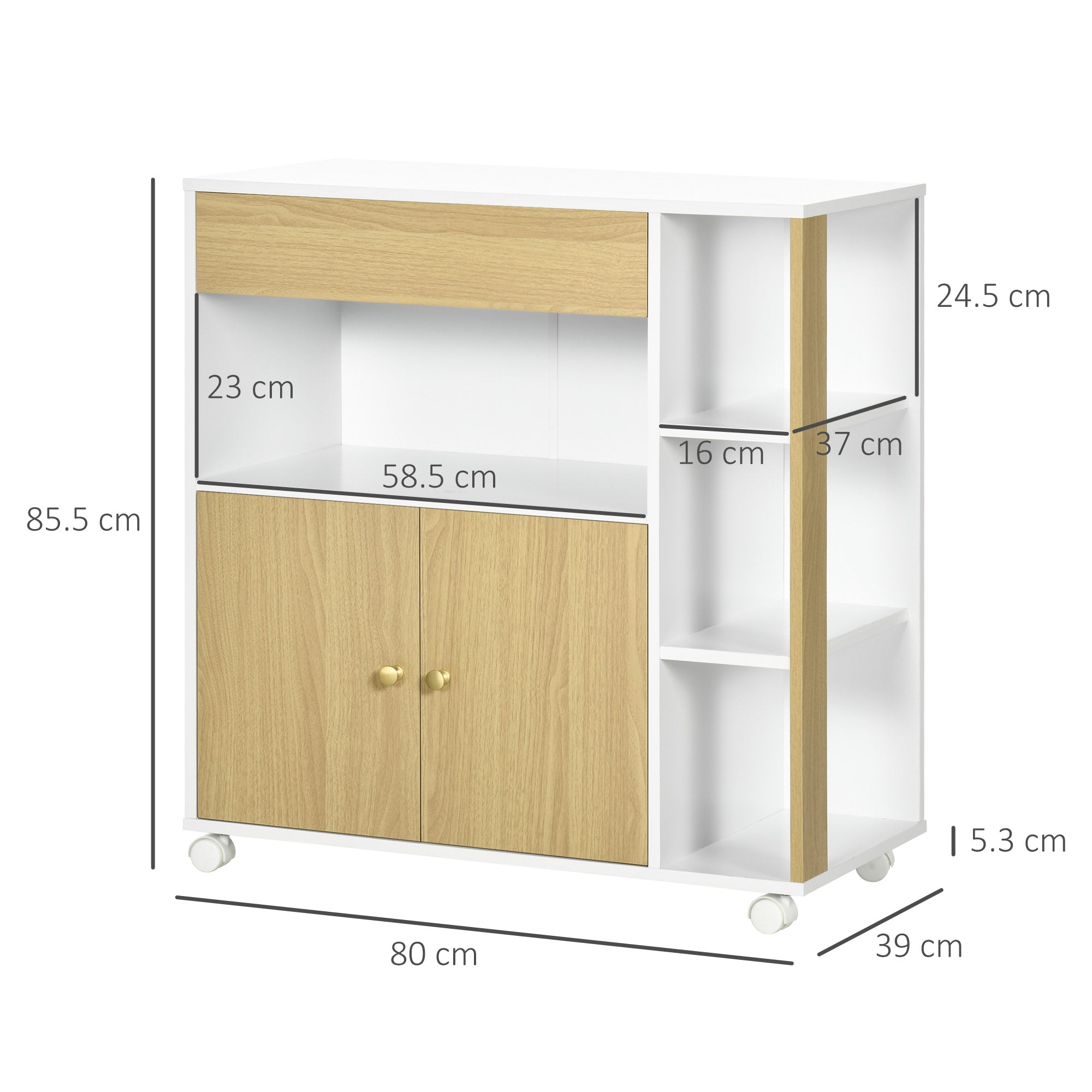 Carrello da Cucina 80x39x85,5 cm con Ruote in Truciolato Rovere e Bianco