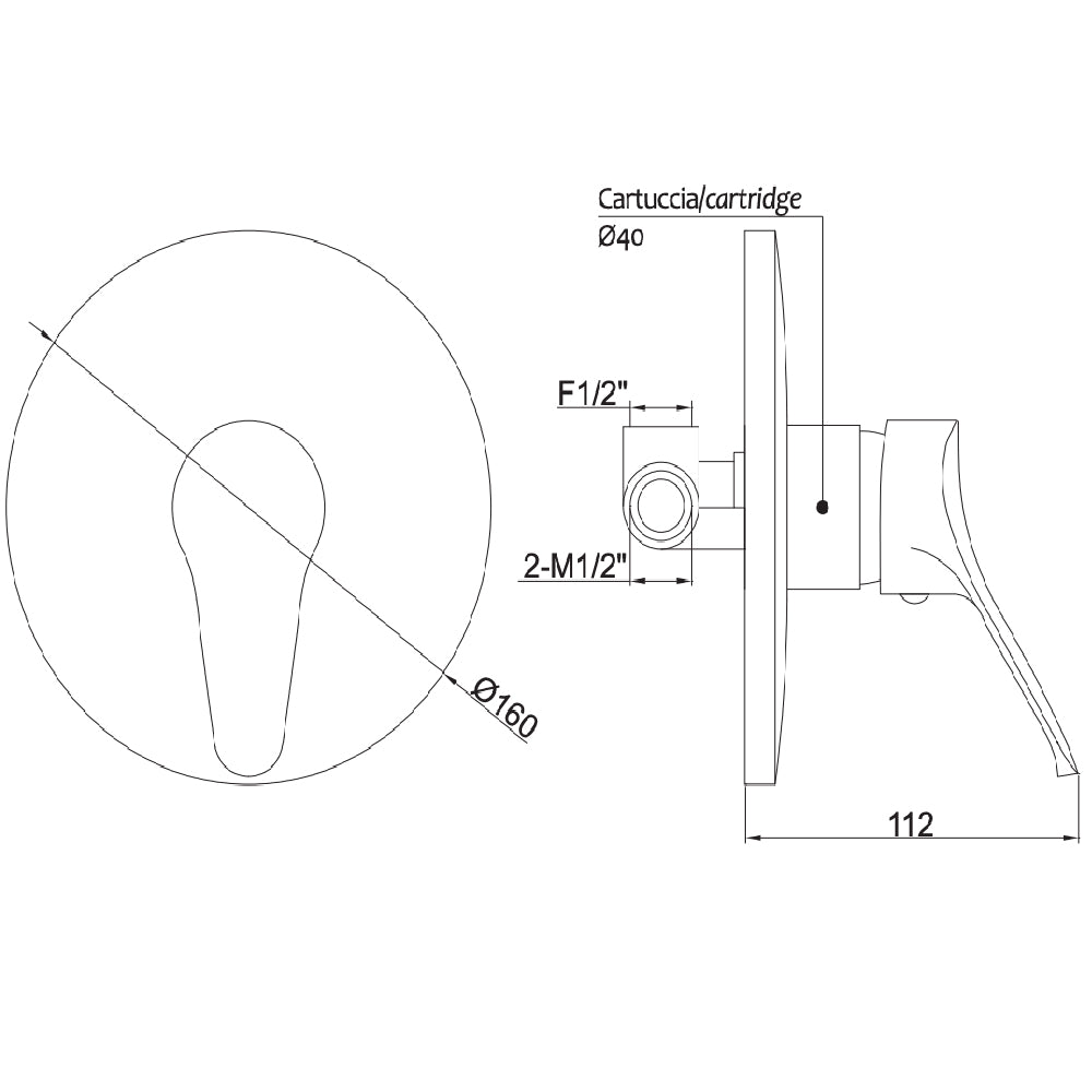 Miscelatore incasso doccia bagno cromato rubinetteria