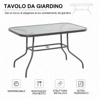 Tavolo da Giardino con Foro per Ombrellone, Arredamento da Esterno in Metallo e Vetro 120x80x70cm Grigio