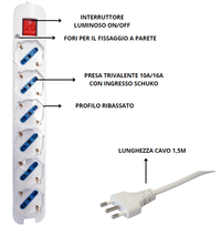 Multipresa elettrica ecova 6 ingressi universali 10/16a colore bianco
