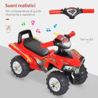 Quad Giocattolo per Bambini con Clacson, Musica e Luci, 60x38x42 cm, in PP Rosso