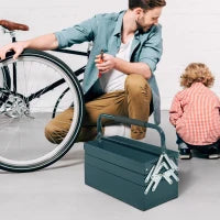 DURHAND Cassetta degli Attrezzi Metallica Pieghevole con 5 Vassoi e Maniglia per Officina Garage 45x20x34,5 cm Verde Scuro