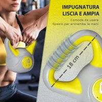 Kettlebell 4kg in PU e Sabbia con Base Piatta e Impugnatura per Stacchi, Squat e Sollevamenti, 18x12x20 cm, Giallo