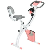 Cyclette Pieghevole 2 in 1, Resistenza Magnetica Regolabile 8 Livelli, Cyclette da Casa Silenziosa con Sensore di Frequenza Cardiaca, Elastici per Braccia, Schermo LCD, Volano 2.5kg, Rosa