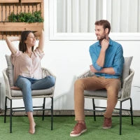 Set 2 Sedie da Giardino in Stile Boho con Rivestimento in Corda e Cuscini Imbottiti, Grigio