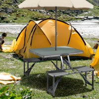 Set Tavolo e Sedie da Campeggio Pieghevole a Forma di Valigia Picnic, Alluminio, 85,5 L x 67,5 L x 67 H cm