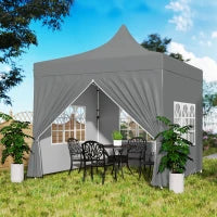 Gazebo da giardino tenda pieghevole 3 x 3 m 4 pareti laterali rimovibili 3 finestre altezza regolabile sacca per il trasporto grigio